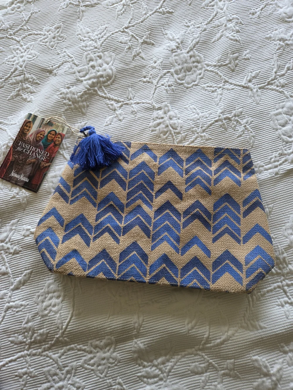 Neiman Marcus | Blue Chevron Tassel Cosmetic Pouch